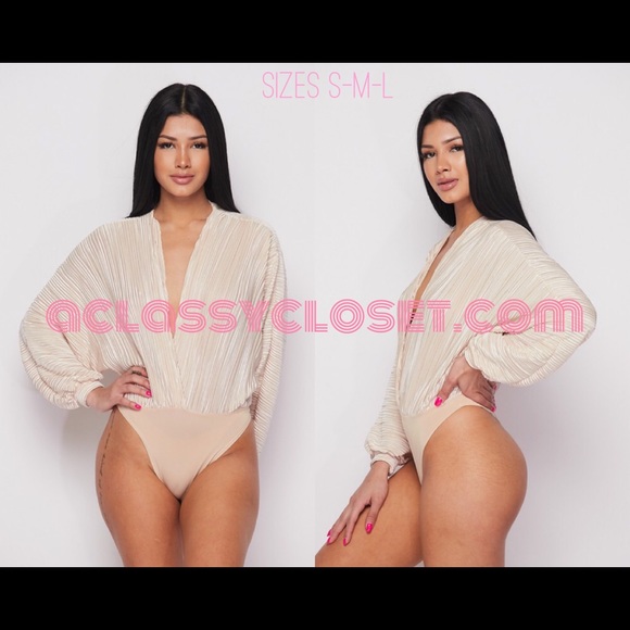 Tops - ONLY L LEFT! Crinkle Fabric V-Plunge Bodysuit